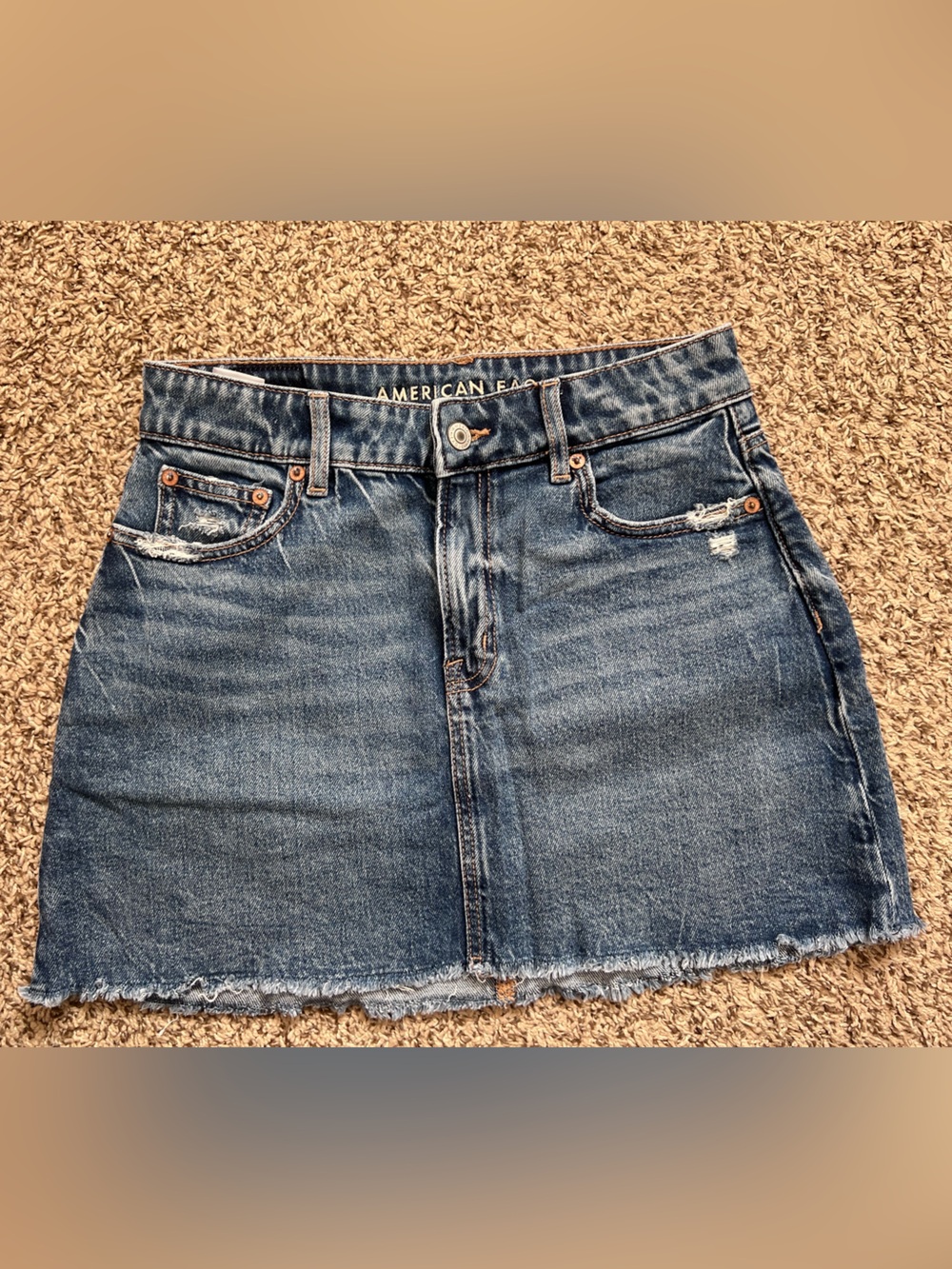 American Eagle Outfitters Blue Distressed Denim Mini Skirt